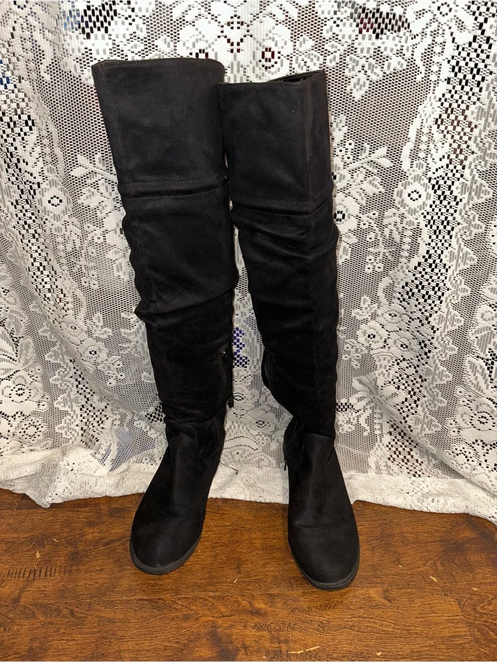 Black Over-the-Knee Women's Boots - Suede-Look Tall Boot